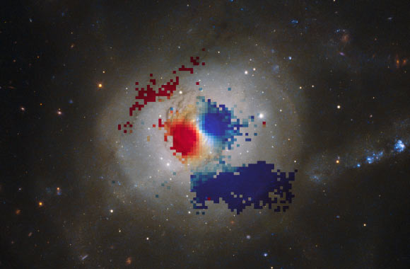 VLT map of gas within NGC 7252’s minispiral. Image credit: ESO / NASA / ESA / Hubble / J. Weaver et al.