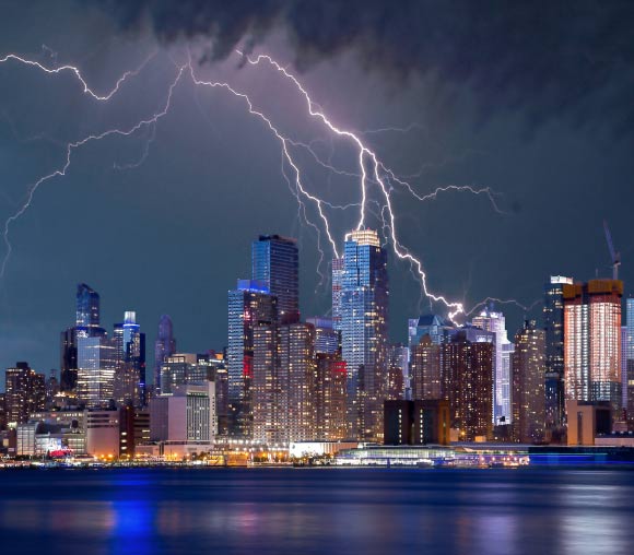 Finney et al find a 15% decrease in total lightning flash rate in 2100 under a strong global warming scenario.