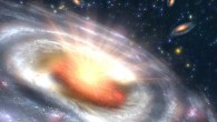 A massive black hole can be seen at the center of a faraway galaxy in this artist’s concept. Image credit: NASA / JPL-Caltech.