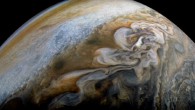 This color-enhanced image shows swirling cloud formations in the northern area of Jupiter’s north temperate belt. The image was taken on February 7 at 8:42 a.m. EST (5:42 a.m. PST), as Juno performed its eleventh close flyby of Jupiter. At the time the image was taken, the spacecraft was about 5,086 miles (8,186 km) from the tops of the clouds of the planet at a latitude of 39.9 degrees. Citizen scientist Kevin M. Gill processed this image using data from the JunoCam imager. Image credit: NASA / JPL-Caltech / SwRI / MSSS / Kevin M. Gill.