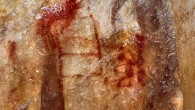 La Pasiega Cave, section C, cave wall with paintings: the ladder shape composed of red horizontal and vertical lines (center left) dates to older than 64,000 years and was made by Neanderthals. Image credit: P. Saura.