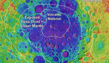 Dr. Moriarty and Professor Pieters identified four distinct compositional regions within and around the South Pole-Aitken basin on the Moon. Image credit: NASA’s Goddard Space Flight Center.