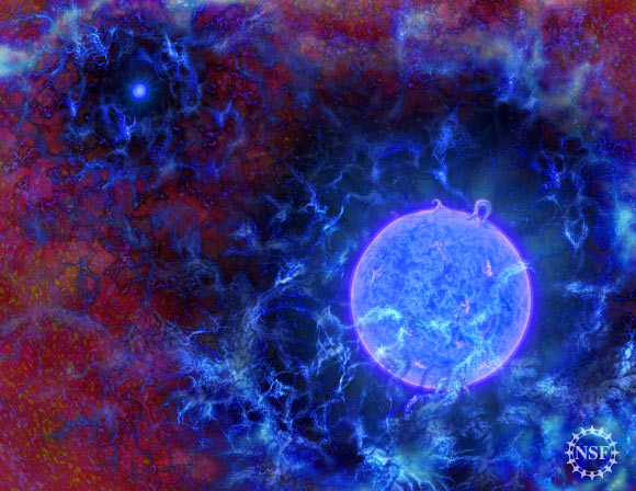 Artist’s rendering of how the first stars in the Universe may have looked. Image credit: N.R. Fuller, National Science Foundation.