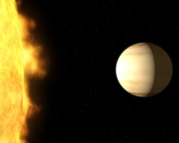 This artist’s concept illustrates the hot-Saturn exoplanet WASP-39b. Image credit: NASA / ESA / G. Bacon, STScI.