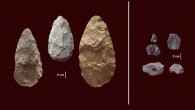 The first evidence of human life in the Olorgesailie Basin comes from about 1.2 million years ago. For hundreds of the thousands of years, people living there made and used large stone-cutting tools called handaxes (left). According to three new studies, early humans in East Africa had -- by about 320,000 years ago -- begun using color pigments and manufacturing more sophisticated tools (right) than those of the Early Stone Age handaxes, tens of thousands of years earlier than previous evidence has shown in eastern Africa. The sophisticated tools (right) were carefully crafted and more specialized than the large, all-purpose handaxes (left). Many were points designed to be attached to a shaft and potentially used as projectile weapons, while others were shaped as scrapers or awls. Image credit: Human Origins Program, Smithsonian.