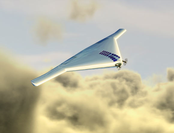 The Venus Atmospheric Maneuverable Platform, which would fly like a plane and float like a blimp, could help explore the atmosphere of Venus. Image credit: Northrop Grumman.