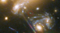 This Hubble image shows the galaxy cluster MACS J1149.5+223, whose light has taken over 5 billion years to reach us. Highlighted is the position where the Icarus star appeared -- its image magnified by a factor 2,000 by gravitational microlensing. The spiral galaxy in which the star is located can be seen three times on the sky -- multiplied by strong gravitational lensing. Image credit: NASA / ESA / S. Rodney, John Hopkins University / FrontierSN Team / T. Treu, University of California Los Angeles / P. Kelly, University of California Berkeley / GLASS Team / J. Lotz, STScI / Frontier Fields Team / M. Postman, STScI / CLASH Team / Z. Levay, STScI.