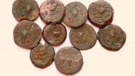 Some of the bronze coins found at the Ophel site near the Temple Mount in Jerusalem, Israel. Image credit: Eilat Mazar / Hebrew University.