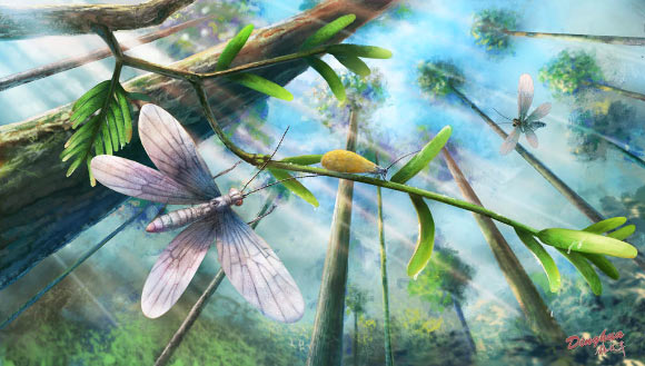 Ecological restoration of moths in the Cretaceous Burmese amber forest. Image credit: Dinghua Yang.