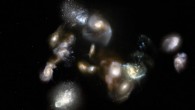 This artist’s impression of SPT2349-56 shows a group of interacting and merging galaxies in the early Universe. Image credit: M. Kornmesser / ESO.