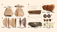 Selected artifacts from the Panga ya Saidi site: (a) Levallois core; (b) two backed lithic artifacts; (c) backed lithic artifact; (d-e) notched bones; (f) ocher crayon; (g) ostrich eggshell bead; (h) conus shell bead; (i) gastropod shell bead. Image credit: Shipton et al, doi: 10.1038/s41467-018-04057-3.