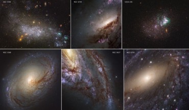 These six images represent the variety of star-forming regions in nearby galaxies. The galaxies -- part of LEGUS survey -- are two dwarf galaxies (UGC 5340 and UGCA 281) and four large spiral galaxies (NGC 4258, NGC 3368, NGC 3627, and NGC 6744). They are between 19 million and 42 million light-years from Earth. The images are a blend of UV and visible light from Hubble’s WFC3 and ACS instruments. Image credit: NASA / ESA / LEGUS Team.