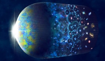 This artist’s impression shows the evolution of the Universe beginning with the Big Bang on the left followed by the appearance of the Cosmic Microwave Background. The formation of the first stars ends the cosmic dark ages, followed by the formation of galaxies. Image credit: M. Weiss / Harvard-Smithsonian Center for Astrophysics.