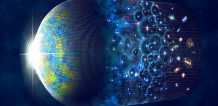 This artist’s impression shows the evolution of the Universe beginning with the Big Bang on the left followed by the appearance of the Cosmic Microwave Background. The formation of the first stars ends the cosmic dark ages, followed by the formation of galaxies. Image credit: M. Weiss / Harvard-Smithsonian Center for Astrophysics.