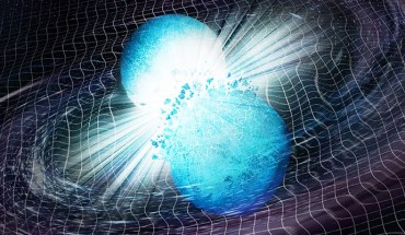 The first artist’s illustration shows a key part of the process that created this new black hole, as the two neutron stars spin around each other while merging. The purple material depicts debris from the merger. Image credit: NASA / CXC / M.Weiss.