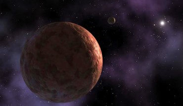 An artist’s concept of the minor planet Sedna; the Sun appears as an extremely bright star instead of a large, warm disc observed from Earth; in the distance is a hypothetical small moon, which scientists believe may be orbiting this distant body. Image credit: NASA / JPL-Caltech.