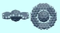 A C(60) molecule is included in a disk-shaped anthracene macrocycle. The formation of a Saturn-type complex is facilitated by the shape-size fit and the multipoint CH***pi-contacts. Image credit: Yamamoto et al, doi: 10.1002/anie.201804430.