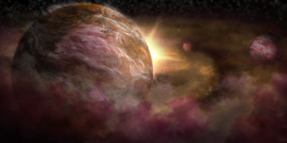 An artist’s impression of protoplanets forming around a young star. Image credit: NRAO / AUI / NSF / S. Dagnello.