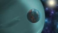 Artist’s impression of a potentially habitable exomoon orbiting a giant planet. Image credit: Sci-News.com.