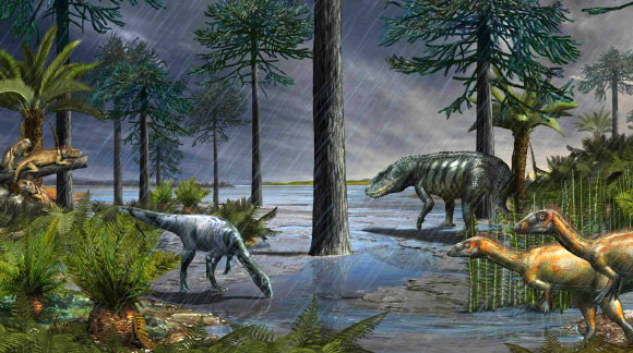 An artist’s impression of an ancient ecosystem. Image credit: Davide Bonadonna.