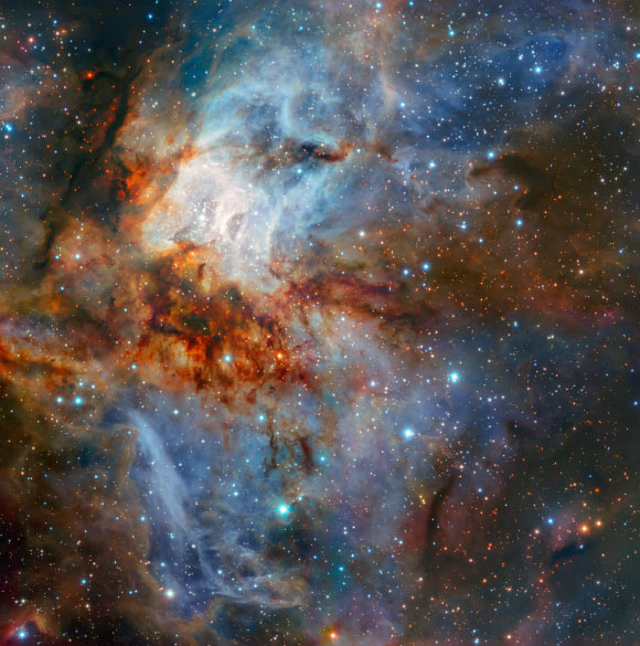 This image from the HAWK-I/GRAAL system on ESO’s Very Large Telescope shows the super star cluster RCW 38. Image credit: K. Muzic / ESO.