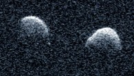 A bi-static radar image of the binary asteroid 2017 YE5 from the Arecibo Observatory and the Green Bank Observatory on June 25, 2018. Image credit: Arecibo / GBO / NSF / NASA / JPL-Caltech.