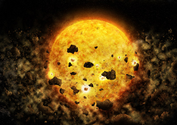 Artist’s illustration depicting the destruction of a young planet. Image credit: NASA / CXC / M.Weiss.
