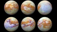 These images of Titan were created using 13 years of data acquired by Cassini’s VIMS instrument. Image credit: NASA / JPL-Caltech / University of Nantes / University of Arizona.