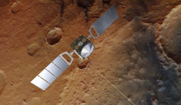 An artist’s impression of ESA’s Mars Express spacecraft. Image credit: ESA / ATG Medialab / DLR / FU Berlin / CC BY-SA 3.0 IGO.