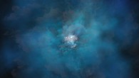 An artist’s concept showing the gaseous halo surrounding a galaxy, illuminated by a narrow band of ultraviolet light called Lyman alpha emission. Image credit: T. Klein, University of Wisconsin-Milwaukee.