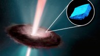 Illustration of the early solar disk, with an inset image of a blue crystal of hibonite, one of the first minerals to form in the Solar System. Image credit: Field Museum / University of Chicago / NASA / ESA / E. Field, STScl.