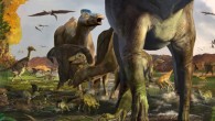 Life reconstruction of hadrosaur-therizinosaur co-occurrence based on tracks described in this study. Image credit: Karen Carr.