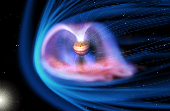 Magnetic fields around Jupiter can overpower zonal jets that affect atmospheric circulation. Image credit: JAXA.