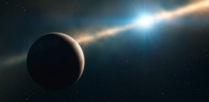 This artist’s impression shows how the gas giant exoplanet inside the disc of Beta Pictoris may look. Image credit: L. Calçada / ESO.