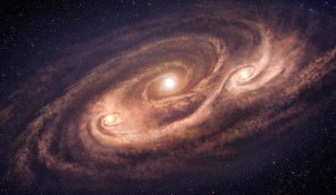 Artist’s impression of the extreme starburst galaxy AzTEC/COSMOS-1. Image credit: National Astronomical Observatory of Japan.