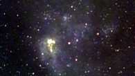 A red, green, blue composite image of the Large Magellanic Cloud made from radio wavelength observations at 123, 181 and 227 MHz. At these wavelengths, emission from cosmic rays and the hot gases belonging to the star forming regions and supernova remnants of the galaxy are visible. Image credit: International Centre for Radio Astronomy Research.