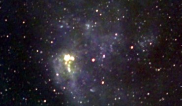 A red, green, blue composite image of the Large Magellanic Cloud made from radio wavelength observations at 123, 181 and 227 MHz. At these wavelengths, emission from cosmic rays and the hot gases belonging to the star forming regions and supernova remnants of the galaxy are visible. Image credit: International Centre for Radio Astronomy Research.