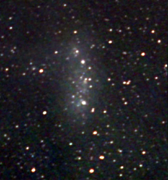 A red, green, blue composite image of the Small Magellanic Cloud made from radio wavelength observations taken at 123, 181 and 227 MHz. Image credit: International Centre for Radio Astronomy Research.