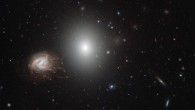 This Hubble image shows part of the Coma cluster of galaxies. The color image was made from separate exposures taken in the visible region of the spectrum with Hubble’s Wide Field Camera 3 (WFC3). Two filters were used to sample various wavelengths. The color results from assigning different hues to each monochromatic image associated with an individual filter. Image credit: NASA / ESA / Hubble.