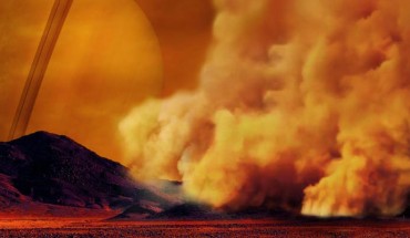 An artist’s concept of a dust storm on Titan. Image credit: NASA / ESA / IPGP / Labex UnivEarthS / University Paris Diderot.
