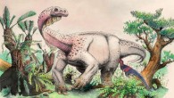 An artist’s reconstruction of Ledumahadi mafube foraging in the Early Jurassic of South Africa; in the foreground, Heterodontosaurus. Image credit: Viktor Radermacher, University of the Witwatersrand.