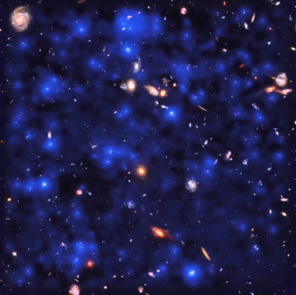 The exquisite sensitivity of the MUSE spectrograph on ESO’s Very Large Telescope allowed for direct observations of dim clouds of hydrogen glowing with Lyman-alpha emission in the early Universe. Image credit: NASA / ESA / Hubble / ESO / Lutz Wisotzki et al.