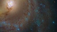 This Hubble image reveals a detailed view of part of the spiral galaxy Messier 95. Image credit: NASA / ESA / Hubble.