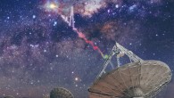 An artist’s impression of CSIRO’s ASKAP radio telescope detecting a fast radio burst. Image credit: Swinburne University of Technology / OzGrav ARC Centre of Excellence.
