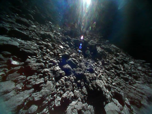 This image was taken by MINERVA-II1 Rover-1B just before hopping on the surface of Ryugu. Image credit: JAXA.