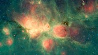 This image from Spitzer’s IRAC and MIPS instruments shows the Cat’s Paw Nebula. Image credit: NASA / JPL-Caltech.