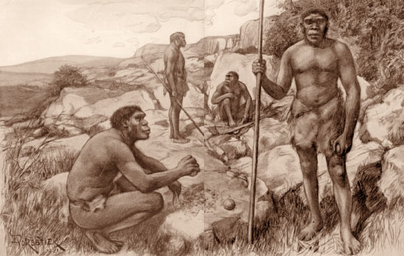Hominins by Amedee Forestier, 1922.