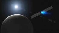 This artist’s concept shows NASA’s Dawn spacecraft arriving at Ceres. Image credit: NASA / JPL-Caltech.
