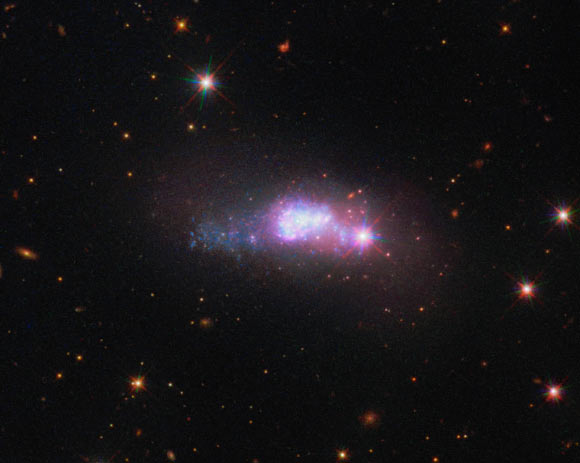This Hubble image shows the blue compact dwarf galaxy ESO 338-4. Image credit: NASA / ESA / Hubble.