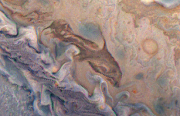‘Dolphin’ in Jupiter’s South South Temperate Belt. Image credit: NASA / JPL-Caltech / SwRI / MSSS / David Marriott.
